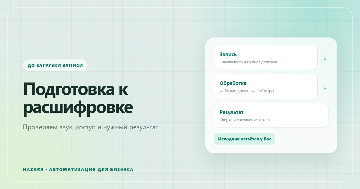 Подготовка записи к расшифровке через проверку звука, способа обработки и результата