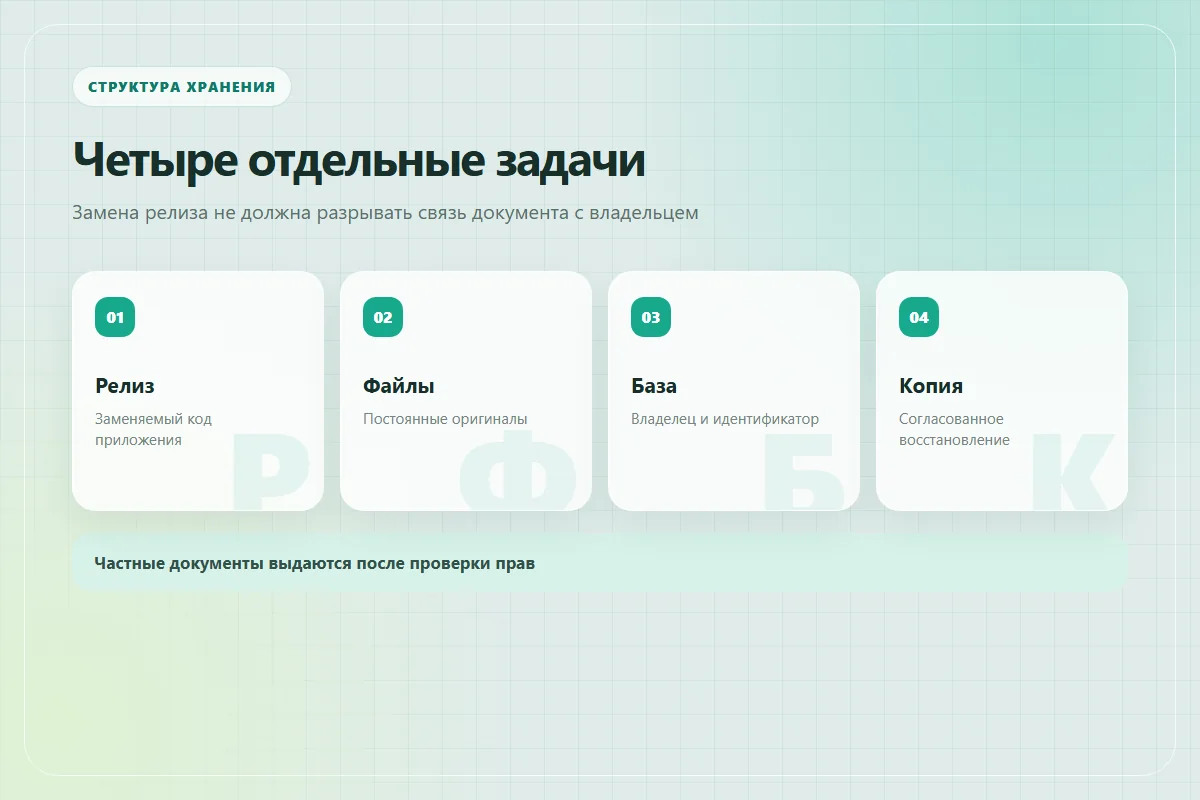 Разделение релиза, постоянных файлов, записей базы и резервной копии